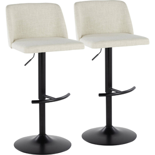 Toriano Adjustable Swivel Bar Stool in Cream Fabric & Black Metal (Set of 2)